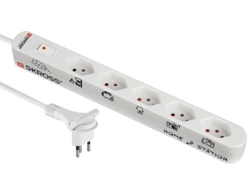 Steckdosenleiste Home Station 5xT13 quer mit Schalter, 1.5m Kabellänge, weiss