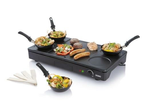 Domo 3-in-1 Wok, 1000 Watt inkl. 4 x Wokpfännchen + 3 x Holzspateln