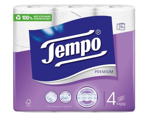 Tempo Toilettenpapier 4-lagig weiss 9 Rollen à 120 Blatt