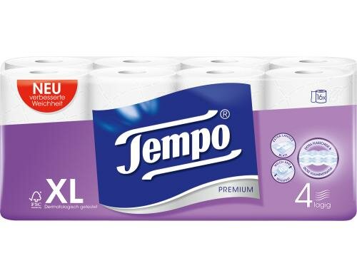 Tempo Toilettenpapier 4-lagig weiss 16 Rollen à 120 Blatt