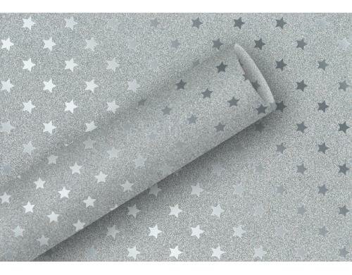 B+C Glimmerfolie 1.5 m x 70 cm Glamour Stars, silber