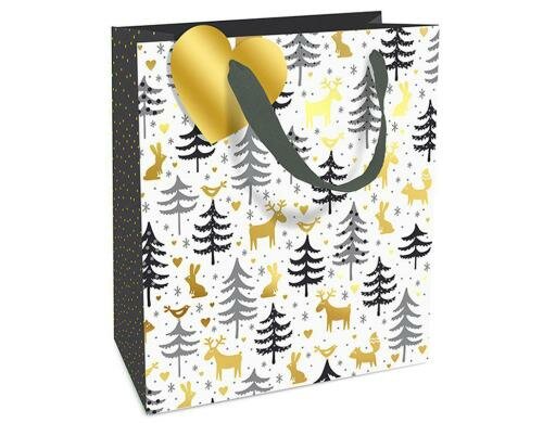 B+C Geschenktaschen 18 x 21 x 8 cm Forest Friends, gold-grau