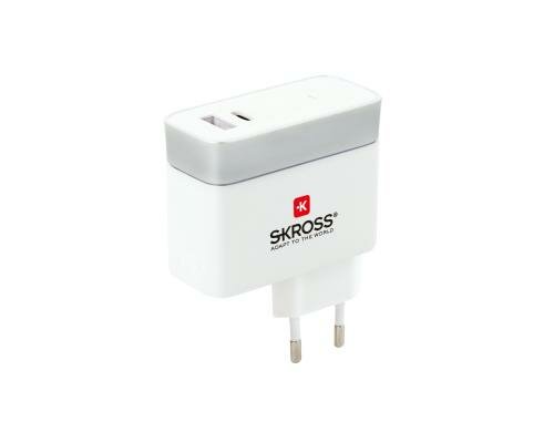 SKROSS Euro USB Charger Typ C, 2 Output 5 V / 2.4 A, 5 V / 3 A