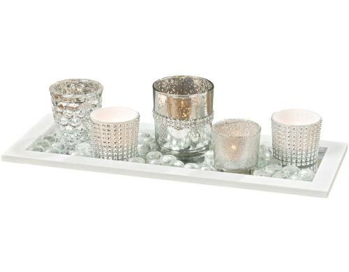Boltze Windlichter Silber, Glas 7 teilig, L: 37 cm, B: 14 cm, H: 8 cm