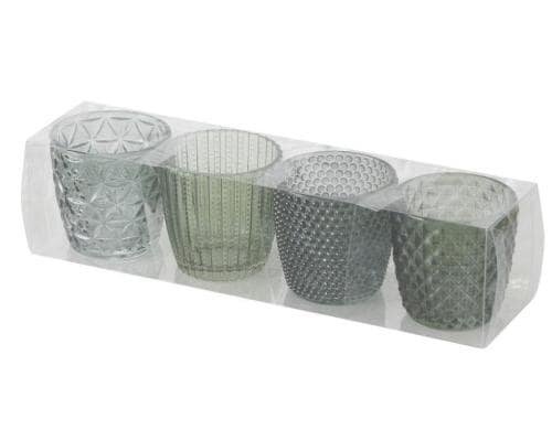 Boltze Windlicht Marilu, Glas, 4er Set grün, H: 7.5 cm, Ø: 7.5 cm