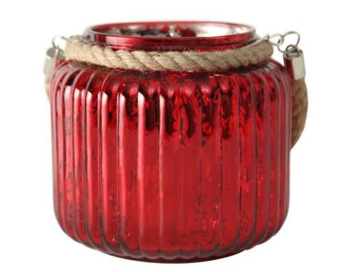 Boltze Windlicht Reddo, Hänger, Glas rot, H: 18 cm