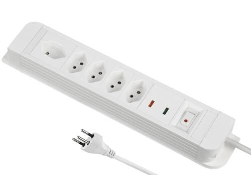 Steckdosenleiste Plus 5xT13 1xQuer 1.5m Kabel, weiss, mit ÜS