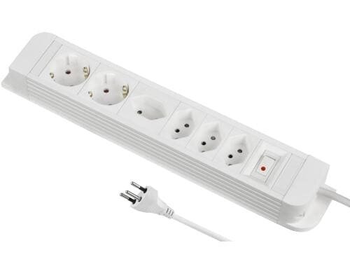Steckdosenleiste Plus 5xT13 1xQuer 2x Schuko, 1.5m Kabel, weiss