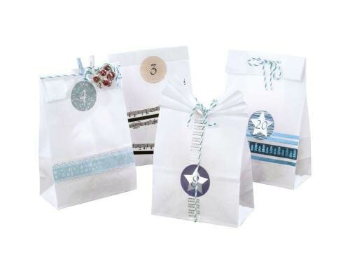 Folia Adventskalender weiss Set mit 24 Papiertüten