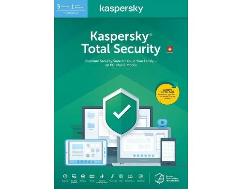 Kaspersky Total Security Vollversion, 3 PC/MAC/ANDR, 1YR, DFI