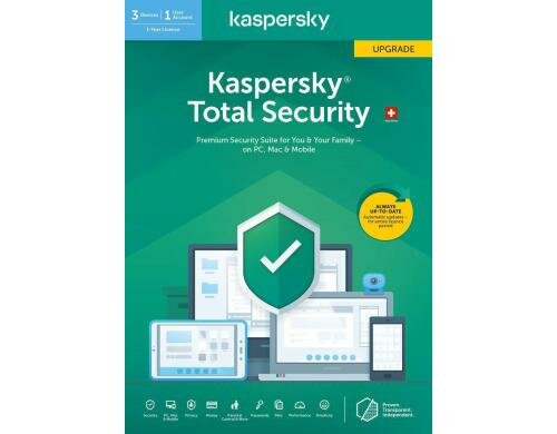 Kaspersky Total Security Upgrade, 3 PC/MAC/ANDR, 1YR, DFI