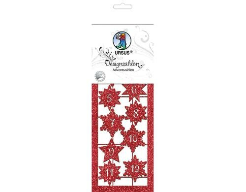 URSUS Adventskalender-Zahlen Glitter rot 2 Bögen
