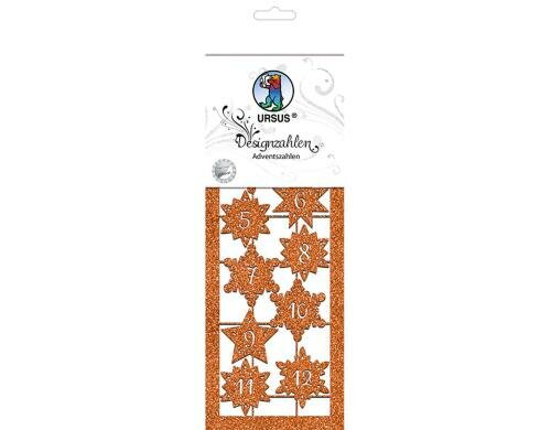 URSUS Adventskalender-Zahlen Glitter kupfer 2 Bögen