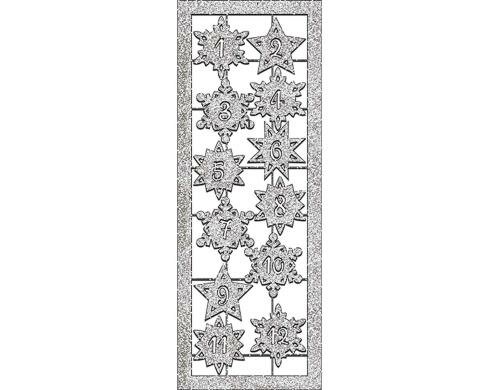 URSUS Adventskalender-Zahlen Glitter silber 2 Bögen