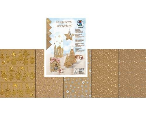 URSUS Designkarton Weihnachten 5 Blatt à 250g/m2, Format A4, 5 Motive