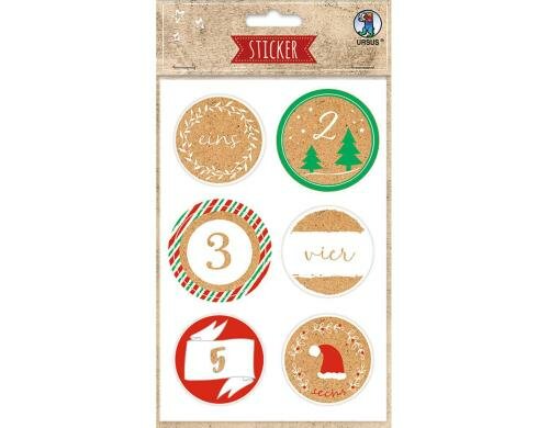 URSUS Adventskalender-Zahlen 24 Sticker, Durchmesser 4.8 cm