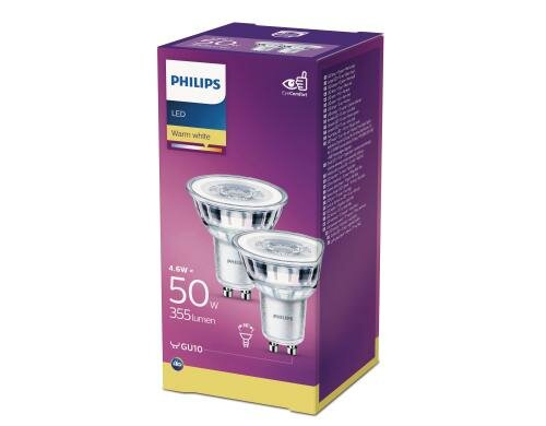 Philips LED Lampe GU10 4.6W (50W) WW ND 355lm, nicht dimmbar, 2700K, 15000h, Duo