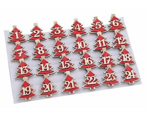 G. Wurm Adventskalender Klammer-Set, Baum 24 teilig, 3 cm