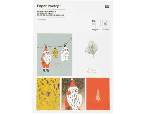 Rico Design Postkarten Weihnachten 15 Postkarten, 5 Designs, 400 g/m2