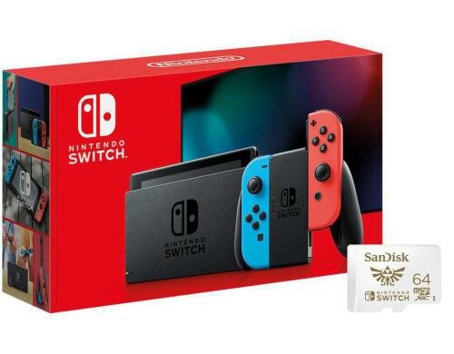 Nintendo Switch Rot/Blau inkl. SanDisk 64GB SD Karte