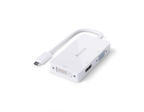 PureLink Premium Multiport Adapter USB-C Ausgänge: VGA/HDMI/DVI/, 10cm, Weiss