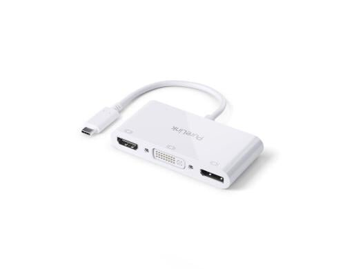PureLink Premium Multiport Adapter USB-C Ausgänge: HDMI/DVI/DP, 10cm, Weiss