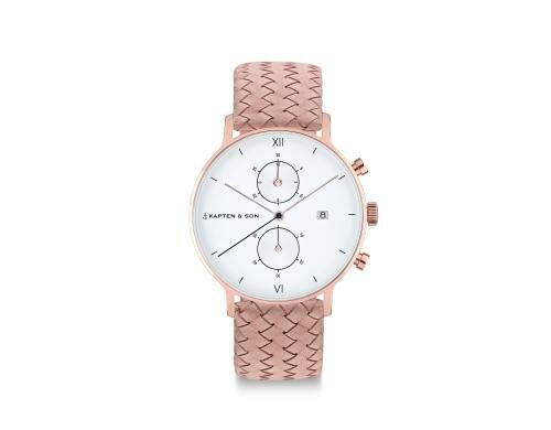 Kapten & Son Chrono Small Rose Woven Leather, Damen, D: 37 mm