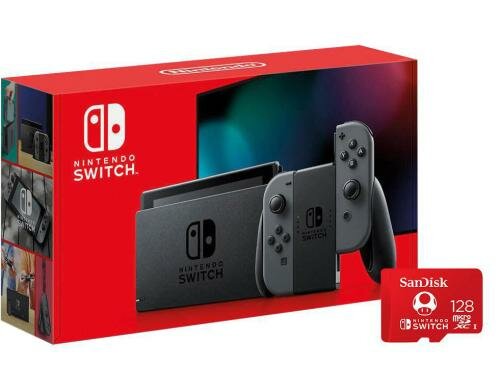 Nintendo Switch Grau inkl. SanDisk 128GB SD Karte, Alter: 3+