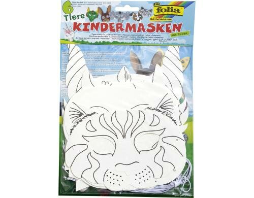 Folia Kindermasken Tiere 6 Stück, aus Pappe, inkl. Gummis