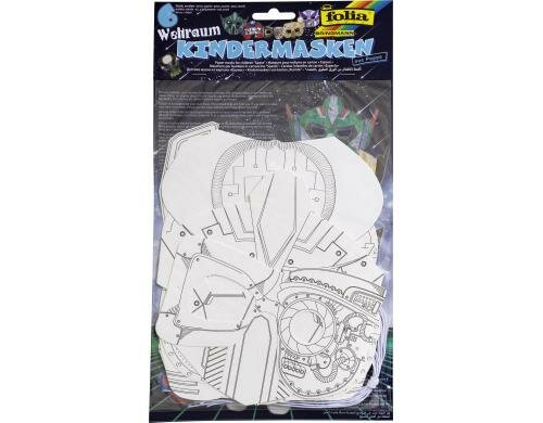 Folia Kindermasken Weltraum 6 Stück, aus Pappe, inkl. Gummis