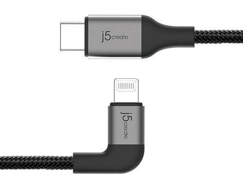 J5Create Lightning to USB-C Cable (1.2m) Schwarz abgewinkelt