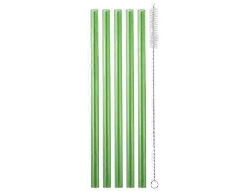 Strawganic Glasstrohhalme Set gerade grün 5 Stück 21cm, inkl. Reinigungsbürste