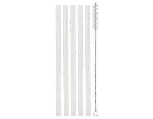 Strawganic Glasstrohhalme Set gerade weiss 5 Stück 21cm, inkl. Reinigungsbürste