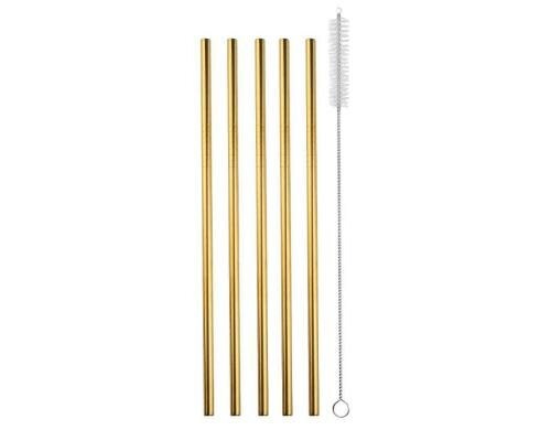 Strawganic Stahlstrohhalme Set gerade gold 5 Stück 21,5cm, inkl. Reinigungsbürste