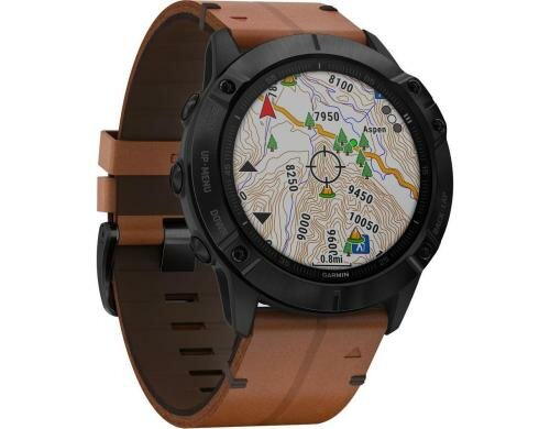 Garmin fenix 6X Sapphire Black W/Brown Leather Band
