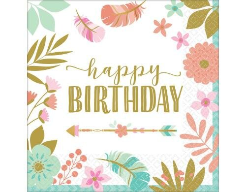 Amscan Servietten Birthday Girl 16 Stück 33x33 cm, 16 Stück