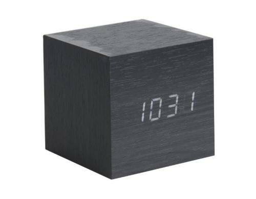 KARLSSON Wecker Block, Holz, weisses LED 8 x 8 x8 cm, Exkl.3 AAA Batt.