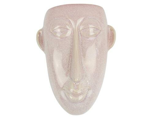 present time Wandblumentopf Maske, Rosa Keramik, 17.5 x 22.4 x 7.4cm