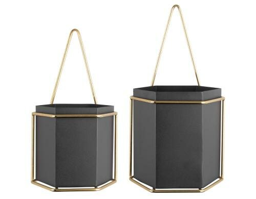 present time Hexagon Hängetopf, 2er Set Schwarz, Eisen