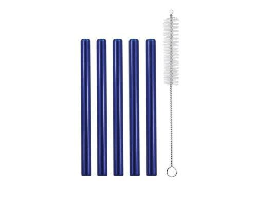 Strawganic Glasstrohhalme Set mini blau 5 Stück 13cm, inkl. Reinigungsbürste