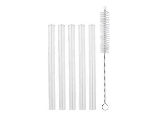 Strawganic Glasstrohhalme Set mini klar 5 Stück 13cm, inkl. Reinigungsbürste