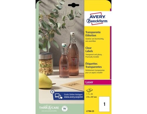 Avery Zweckform Etiketten kristallklar A4, 25 Bogen / 25 Etiketten