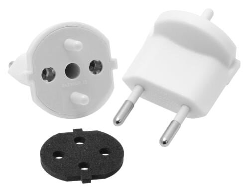 Fixadapter 2-Pol Deutsch auf Stecker CH T11 weiss, CEE7 auf T11, IP44