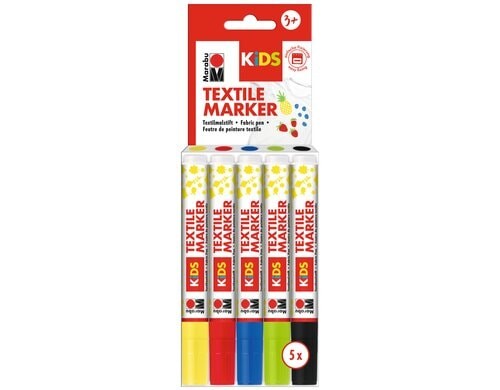 Marabu Kids Textilmarker 3 mm, 5 Stück, waschbeständig bei 60