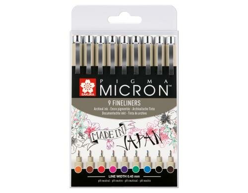 Sakura Fineliner Pigma Micron 9 Stifte Bunt