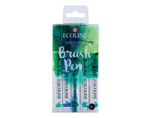 Talens Brush Pen Ecoline 5 Brush Pens, Farbe Grünblau