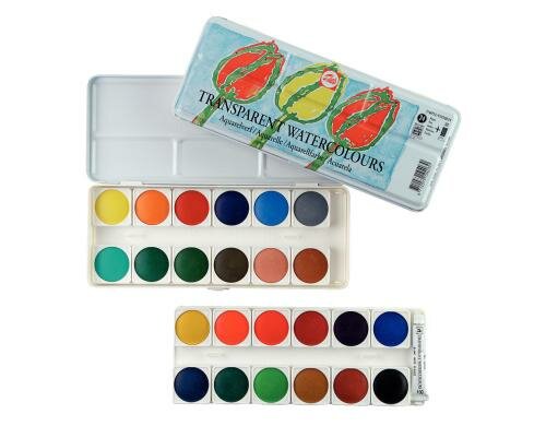 Talens Wasserfarbe 24er Transparent 24 Näpfchen, 1 Tube Mischweiss