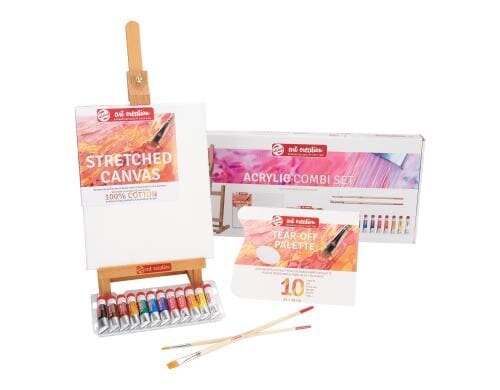 Talens Acrylfarbe Kombi Set inklusive Staffelei, Abreisspalette