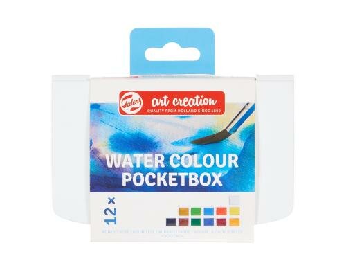 Talens Wasserfarbe Pocket Box 12 Näpfchen, 1 Pinsel
