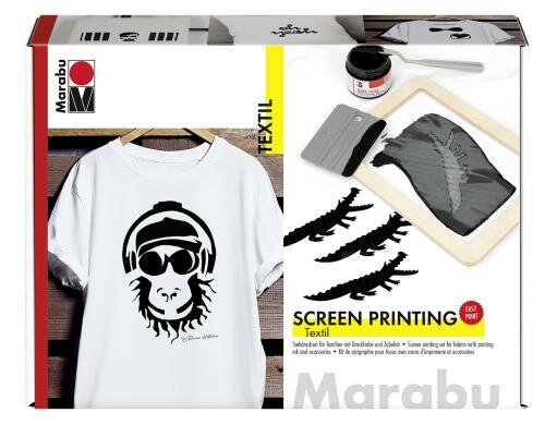 Marabu Textilfarbe Set Siebdruck inkl. Farbe, Sieb, Rakel, Malmesser
